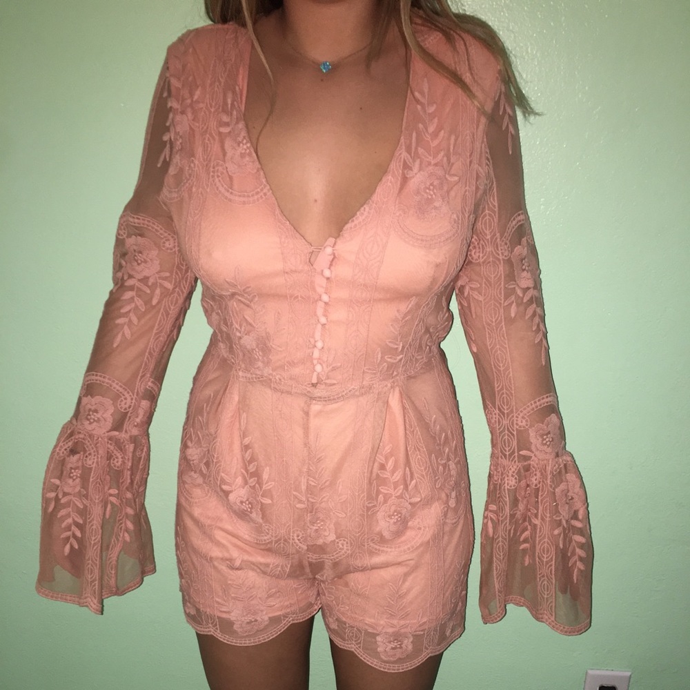 Pink lace romper